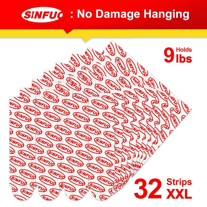 Sinfuo Damage Free Adhesive Strips for Frame, 32 XX-Large Picture Hanging Strips Refill, Removable Picture Hanger for Poster，Double Sided Tape Wall Sticky Heavy Duty Variety Pack - Image 1